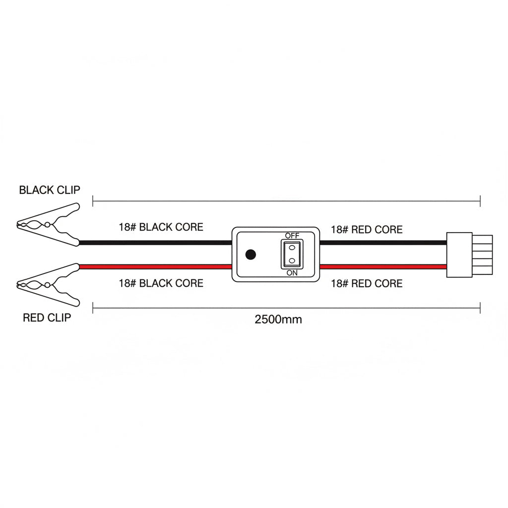 Seaflo Pump Battery Clip Wiring Harness with Switch