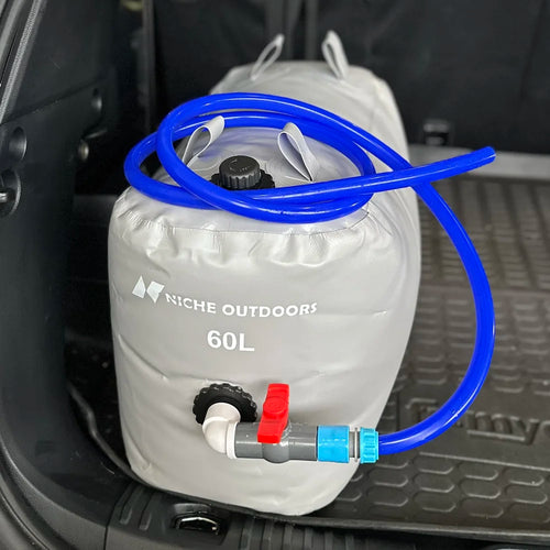 Niche Outdoors Silicon Fresh Water Hose and 60L Slim Flexible Water Bladder